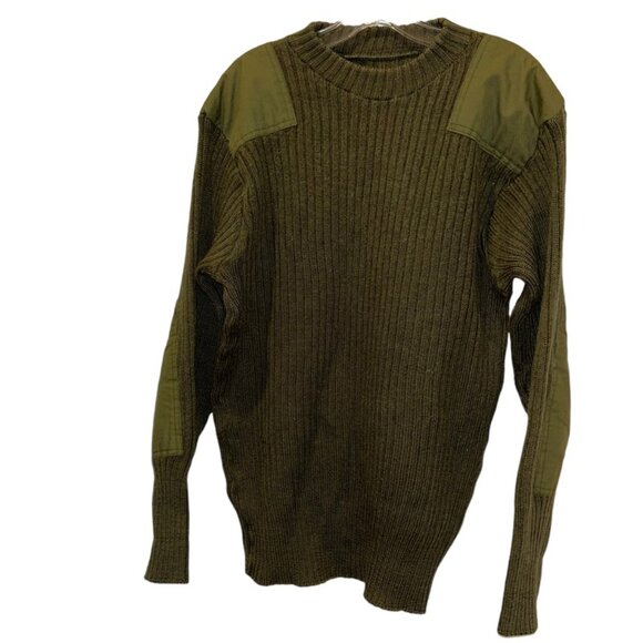 Shooting Army olive green classic wool ribbed Mens Shooter Hunting Patches Sweat - Picture 2 of 3